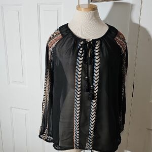 Nouveaumonde Black Sheer Patterned Women's Top. Boheimian.